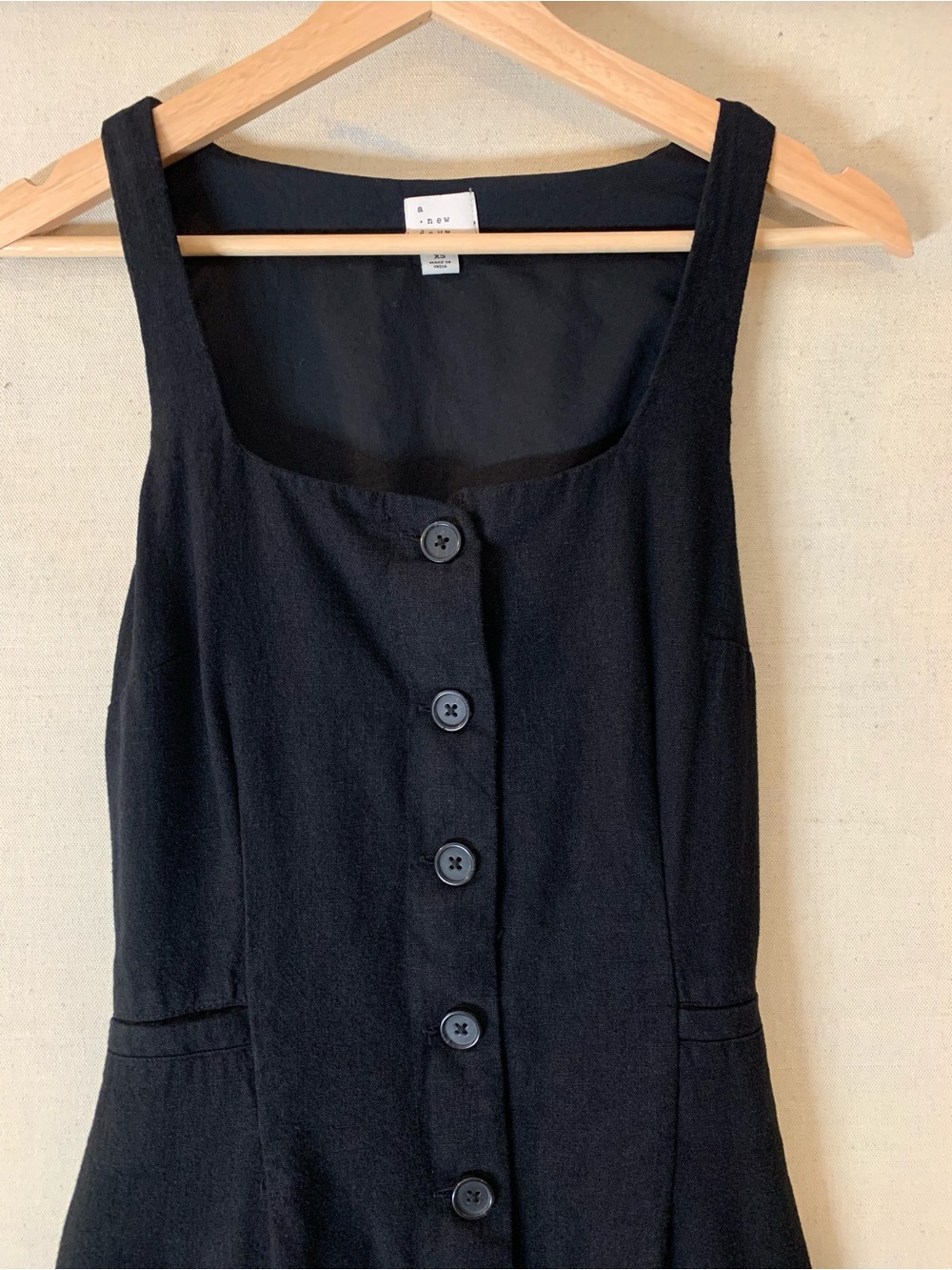 Black Linen Button Down Mini Dress with Tie Waist | Women’s Size SX